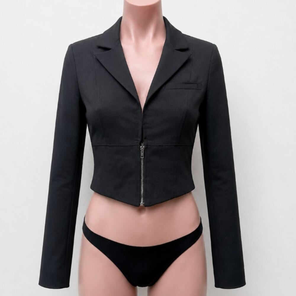 CARMAR Black Cotton Cropped Vest Jacket Half Zip Front Breast Pocket Size XS
